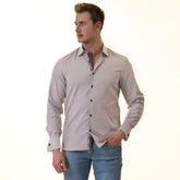 Gray with inside White Ptrined Double Cuff Shirt Mens Slim Fit Designer French Cuff Shirt - tailored Cotton Shirts for Work and Casual Wear